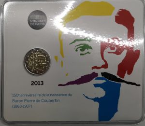 FRANCE 2 EURO 2013 - PIERRE DE COUBERTIN - COIN CARD
